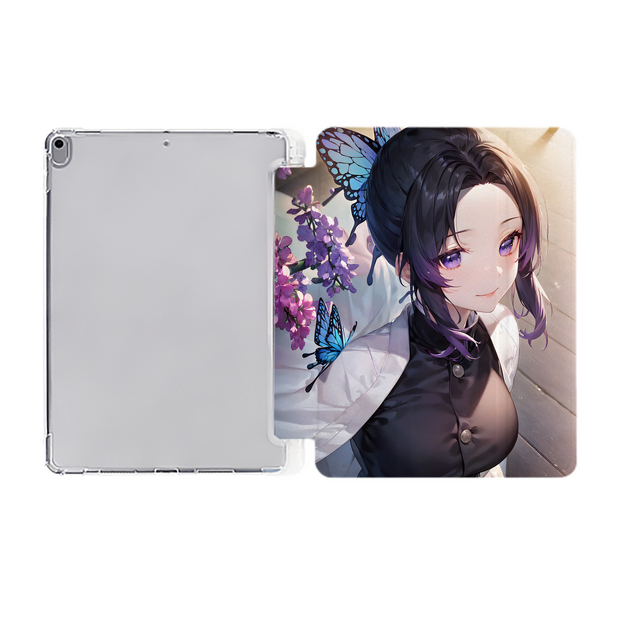 （画像用） 鬼滅の刃（きめつのやいば）蟲柱-胡蝶 しのぶ／こちょう しのぶ Kochou Shinobu IPad ケース ペン収納付き 三つ折りスタンド PUレザー×シリコン 対応機種9.5/10.5/10.9インチ